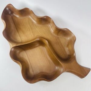 VTG Symco Leaf Bowl Mid Century Modern Cherry Wood Serving Tray Divided Japan